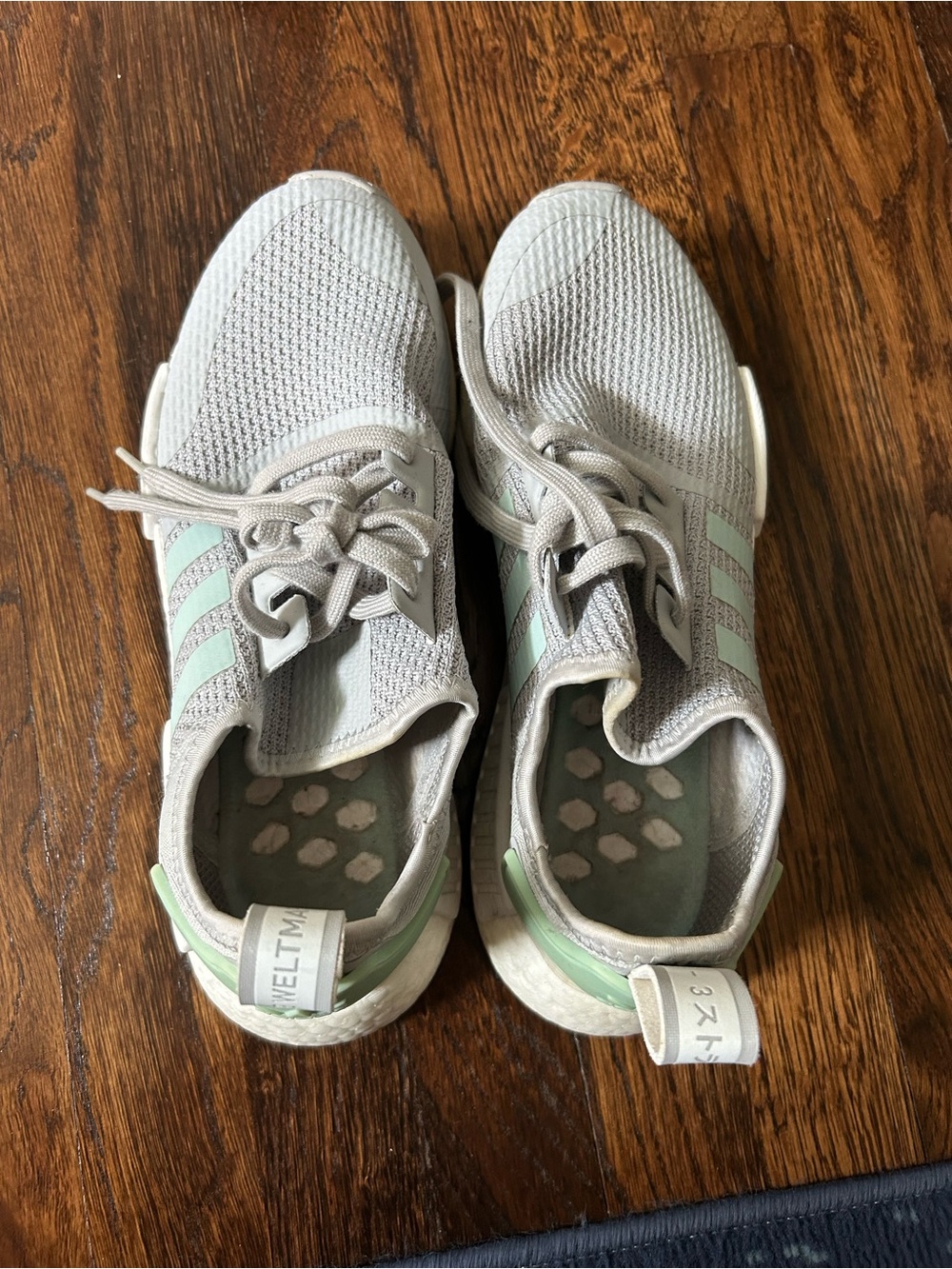 adidas NMD R1 Light Gray Sneakers with Mint Accents
